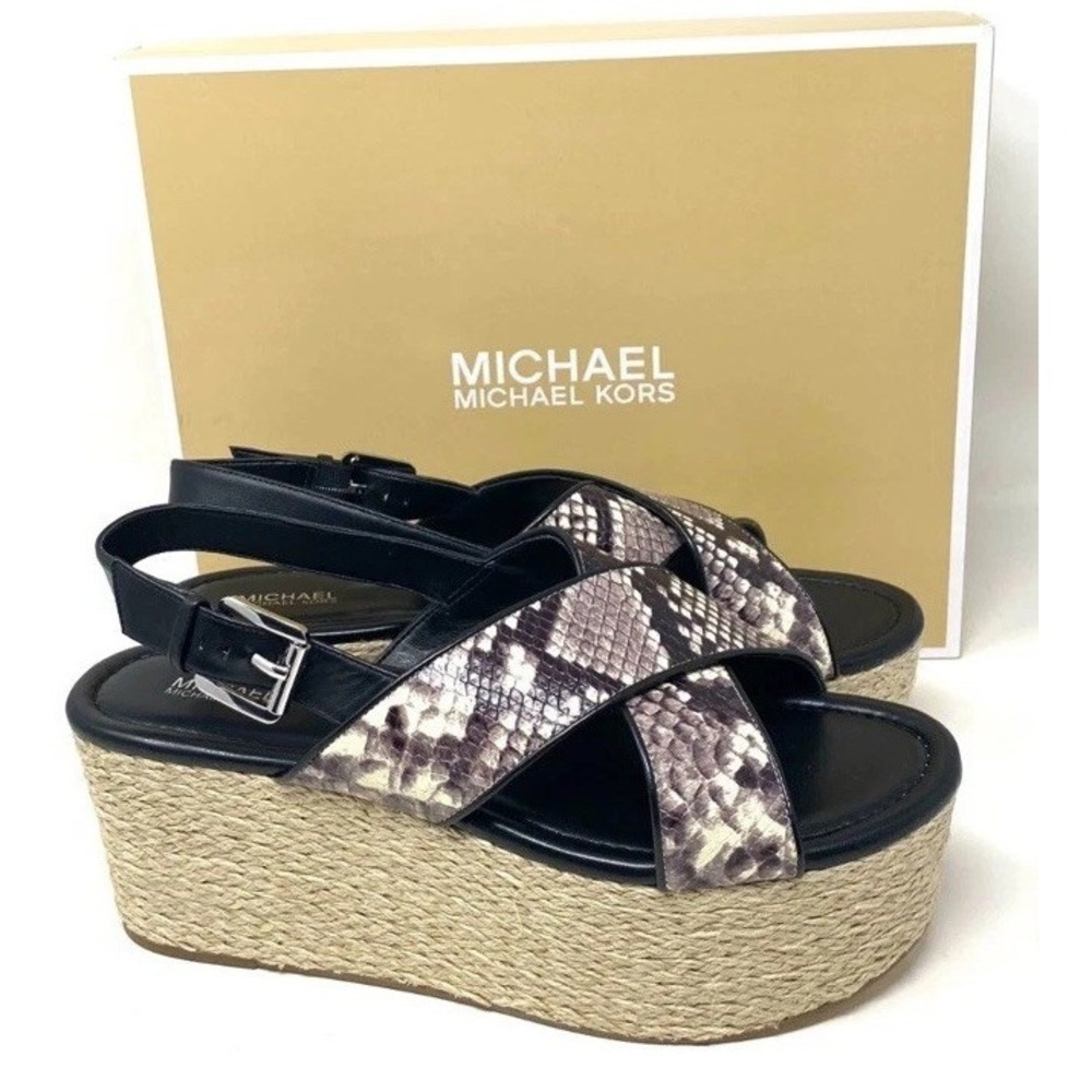 Michael‎ Kors Jodi Mid Wedge Embossed Leather Sandals Women's 9M 40S8JOFS1E NEW
